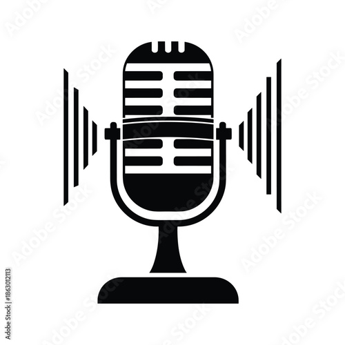 Black microphone icon on white background