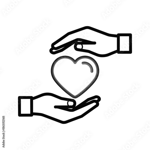 Hands holding heart icon symbol care