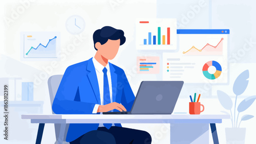 Businessman working on laptop in office