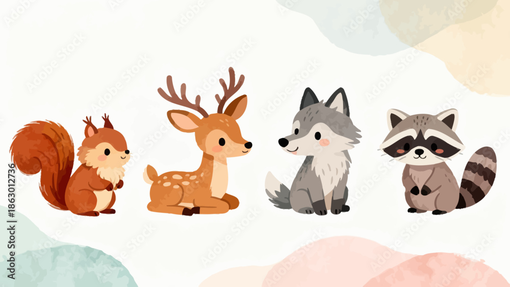 Fototapeta premium Cute forest animal cartoon characters