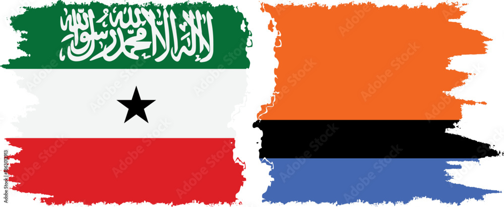 Obraz premium Chagos and Somaliland grunge flags connection, vector