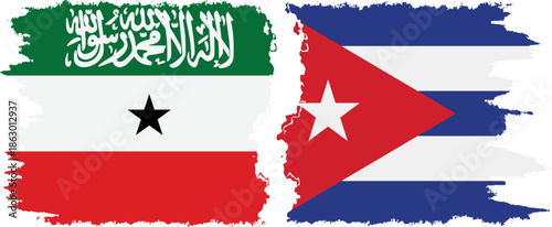 Cuba and Somaliland grunge flags connection, vector