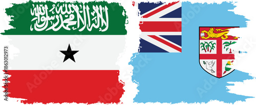Fiji and Somaliland grunge flags connection, vector