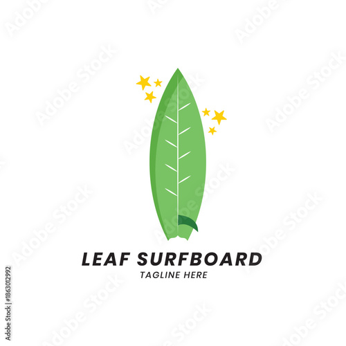 Leaf shaped surfboard logo with star in simple design style