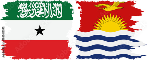 Kiribati and Somaliland grunge flags connection, vector