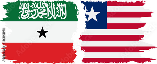 Liberia and Somaliland grunge flags connection, vector