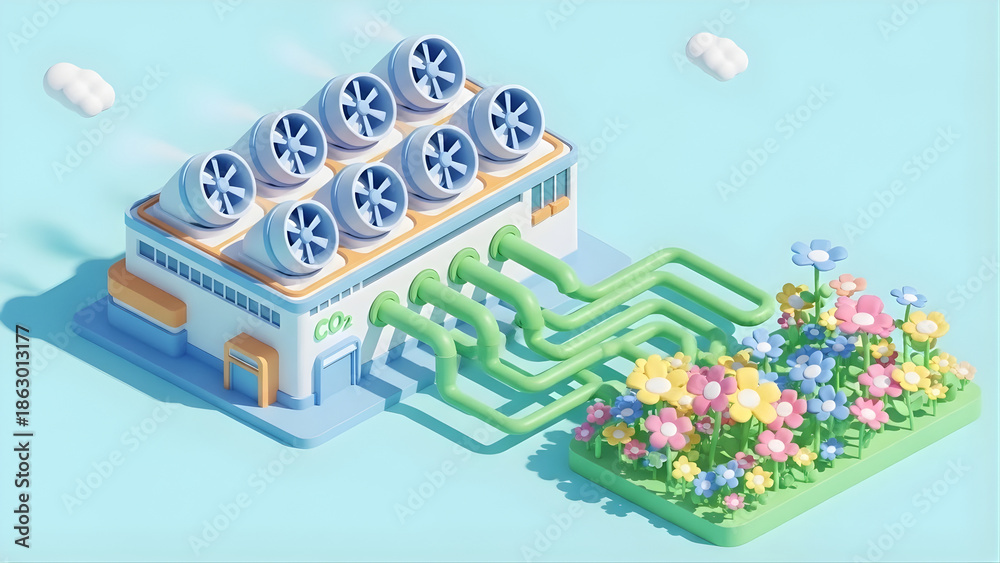 Obraz premium Carbon Capture Factory 3D Isometric Illustration