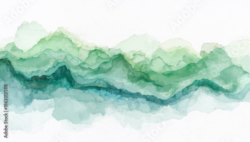Minimalist Soft Green Mountainous Landscape Painting in Watercolor Style
