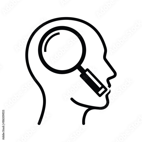 Human Head with Magnifying Glass