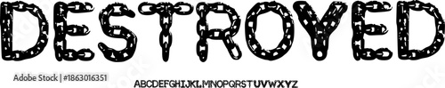 Destroyed Chain Display Font – Rugged Industrial Alphabet Typeface with Linked Metal Texture for Hardcore Posters, Band Logos & Underground Graphic Design