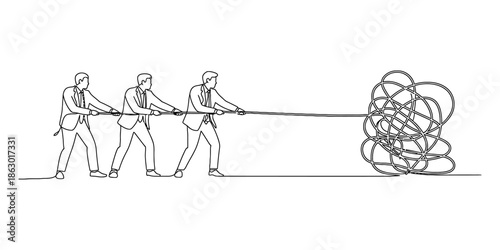 Team effort to untangle a complex problem Vector, illustration