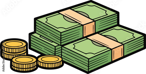 Money business bills and coins icon vector set eps