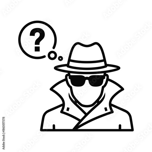 Man in sunglasses and hat thinking with question mark