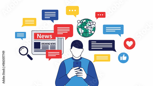 Man engaging with social media and online news on smartphone