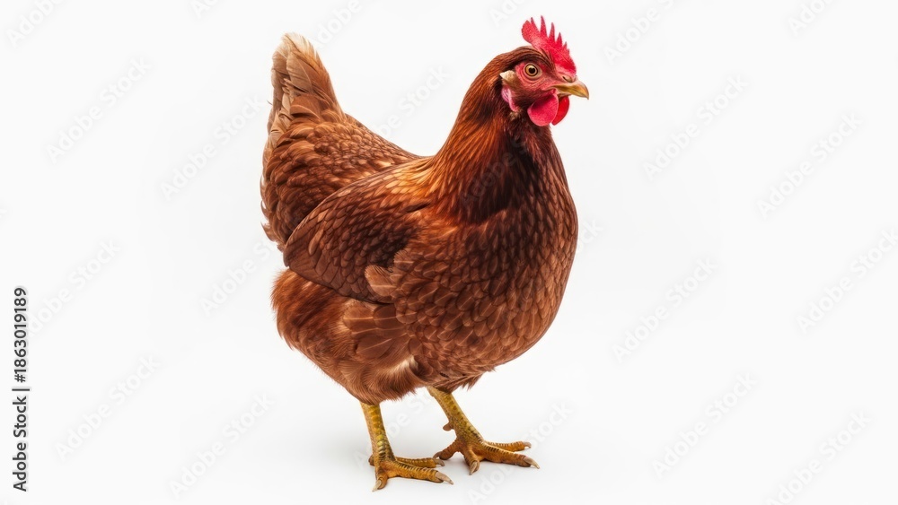 Fototapeta premium Brown chicken standing alone white.