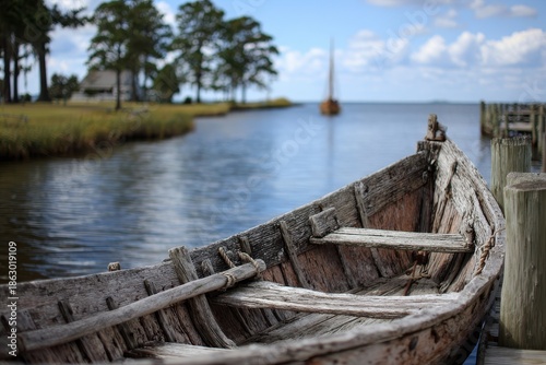 Wallpaper Mural Serene View of Roanoke Island Festival Park, Outerbanks: Tranquil Waters and Soft Blurry Background Torontodigital.ca