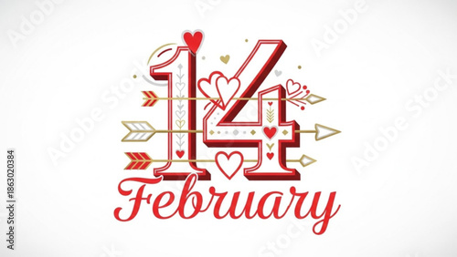 Valentines Day 14 February Illustration with Arrows and Hearts