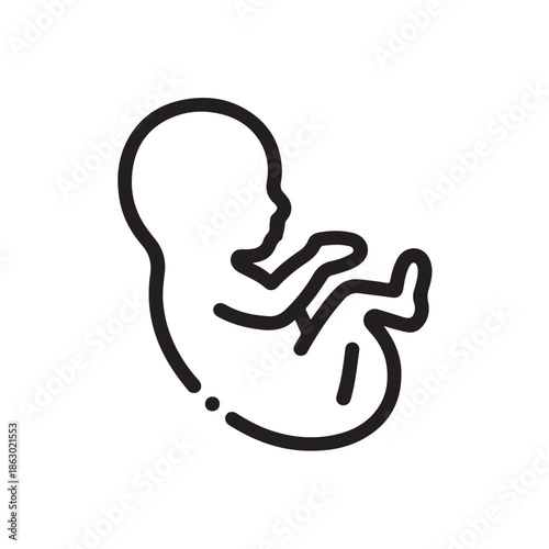 Fetus Outline Simple Black Silhouette on White Background for Medical Illustration