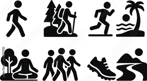 Collection of pictograms representing outdoor activities and lifestyle