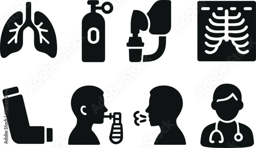 Collection of respiratory and medical care solid icons