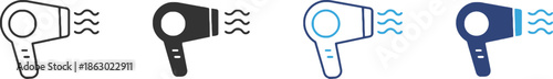 Hair dryer icons set in four different styles for beauty and styling concepts