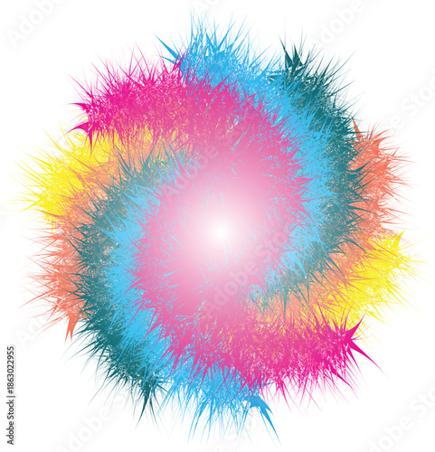 Colorful heart shaped confetti with rainbow splashes and decorative pattern