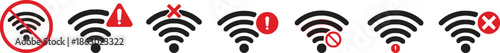 Set of wifi signal icons with different status