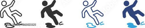 Slipping person icon with puddle of water and splashing