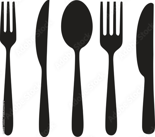 Tableware silhouette set featuring forks knives and spoon