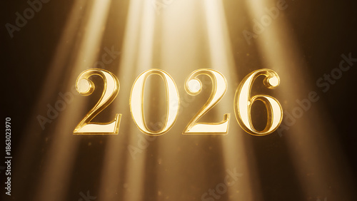Golden 2026 Celebration: Futuristic Shiny Illumination in a Digital Landscape