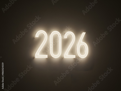 Neon 2026 Sign on Wall: Bright, Glowing, Modern Design for Futuristic Year Celebration