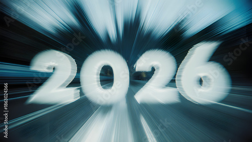 2026 Blurred Abstract Motion: Futuristic Digital Lights and Numbers Dynamics