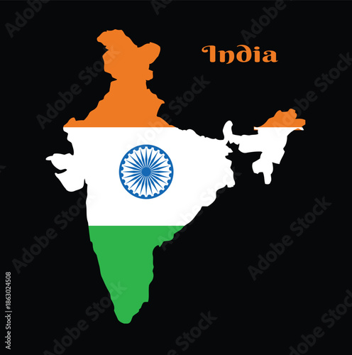 India Map Silhouette with National Flag Colors and Ashoka Chakra Vector