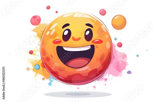 Happy Cartoon Emoji With Colorful Splashes smile laughing Photo