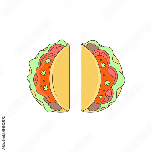 Tacos filled with lettuce, tomato, and meat illustration  