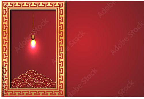 Chinese New Year background with traditional Chinese elements, lantern and clouds.