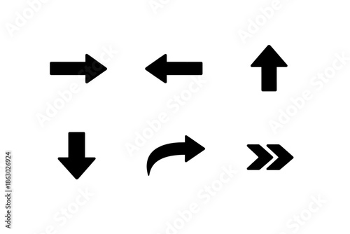 Free Download Collection of six distinct black arrow icons on a white background, representing direction and movement - GFXLoad