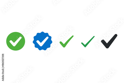 Collection of checkmark icons in various colors and styles for approval and verification