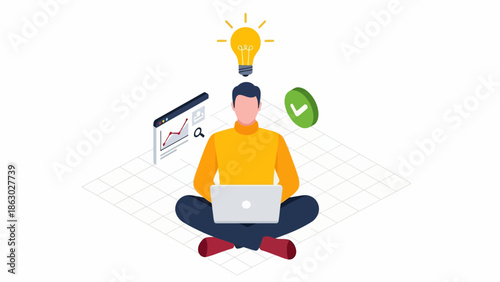 Young professional brainstorming ideas on laptop with innovative solutions