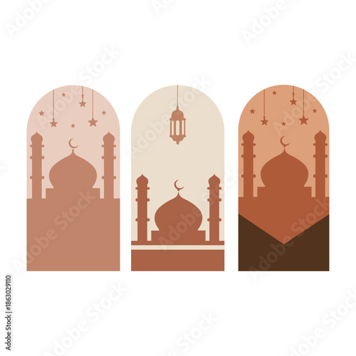 Oriental style Islamic ramadan kareem and eid mubarak windows and arches