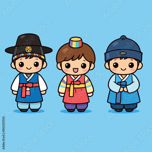 Kawaii Korean Boys – Traditional Hanbok Clipart
