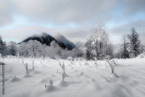 winter landscape with fog
