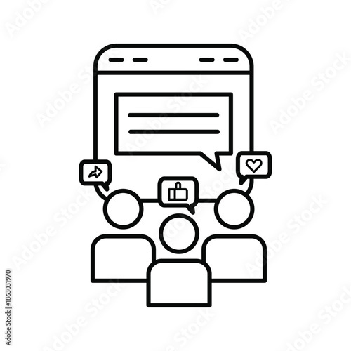 Social engagement line icon for online interaction, user participation, and digital communication. Clean outline design ideal for apps, websites, UI, and modern platforms.