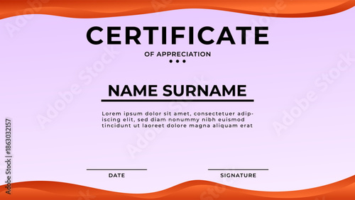 BUSINESS CERTIFICATE OF APPRECIATION BACKGROUND WITH HANDDRAWN ORGANIC SHAPES GRADIENT PURPLE ORANGE COLORFUL TEMPLATE DESIGN VECTOR 