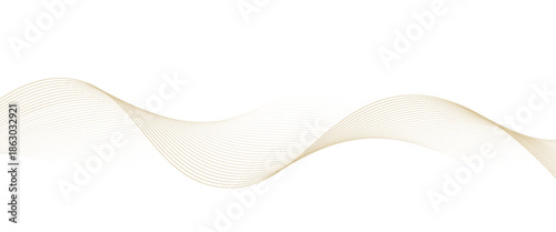 Luxury abstract gold wavy line pattern (guilloche curves) with copy space. Elegant golden color smooth gradient on white background. Premium vector striped texture for banner, business backdrop.
