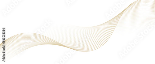 Luxury abstract gold wavy line pattern (guilloche curves) with copy space. Elegant golden color smooth gradient on white background. Premium vector striped texture for banner, business backdrop.