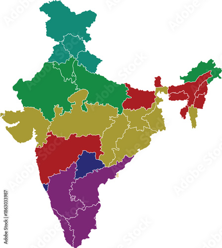 India Map Silhouette with National Flag Colors and Ashoka Chakra Vector