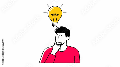 Man with thoughtful expression having creative idea with lightbulb