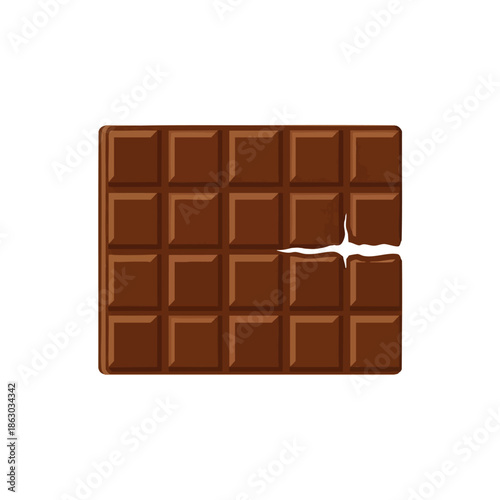 An illustration of a chocolate bar with a piece missing, brown colors