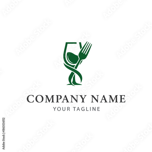 Elegant restaurant logo design with fork spoon and glass.